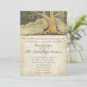 Oak Tree Distressed Damask Metallic Elegance Invitation