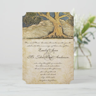 Oak Tree Distressed Damask Metallic Elegance Invitation