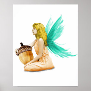 Oak Tree Fairy holding Acorn Poster