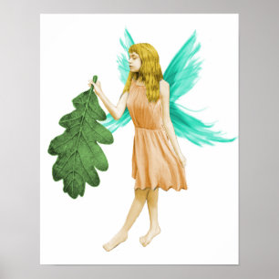Oak Tree Fairy holding an Oak Leaf Poster