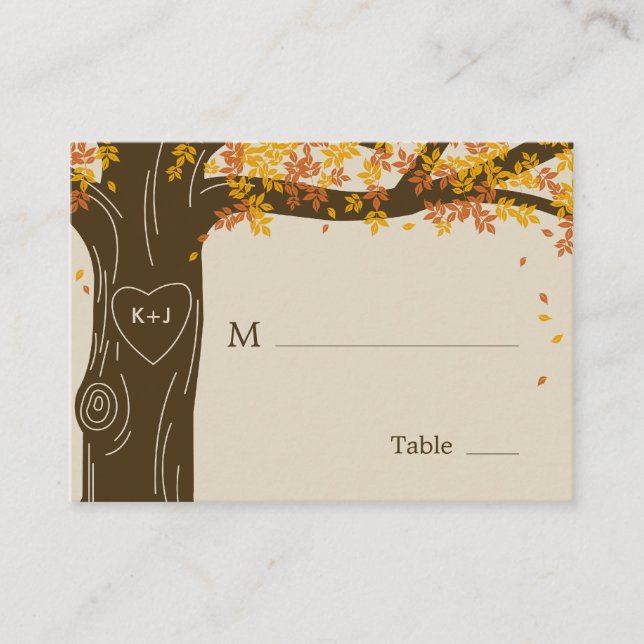 Oak Tree Fall Wedding Flat Place Cards (Front)