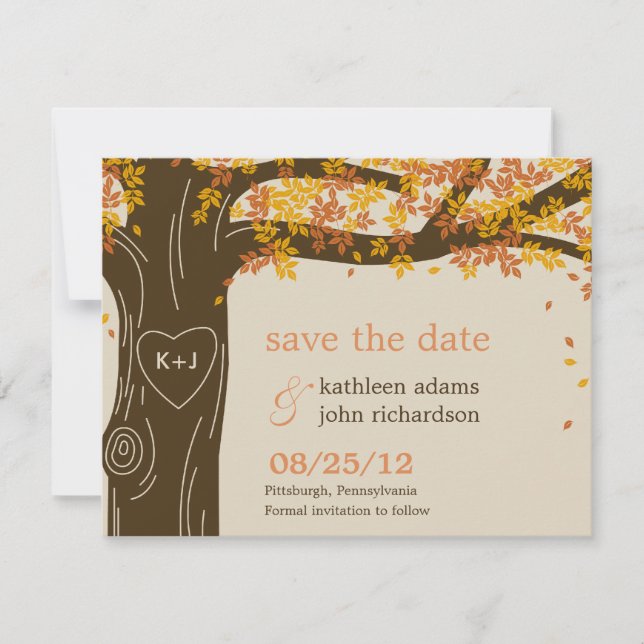 Oak Tree Fall Wedding Save The Date Card (Front)