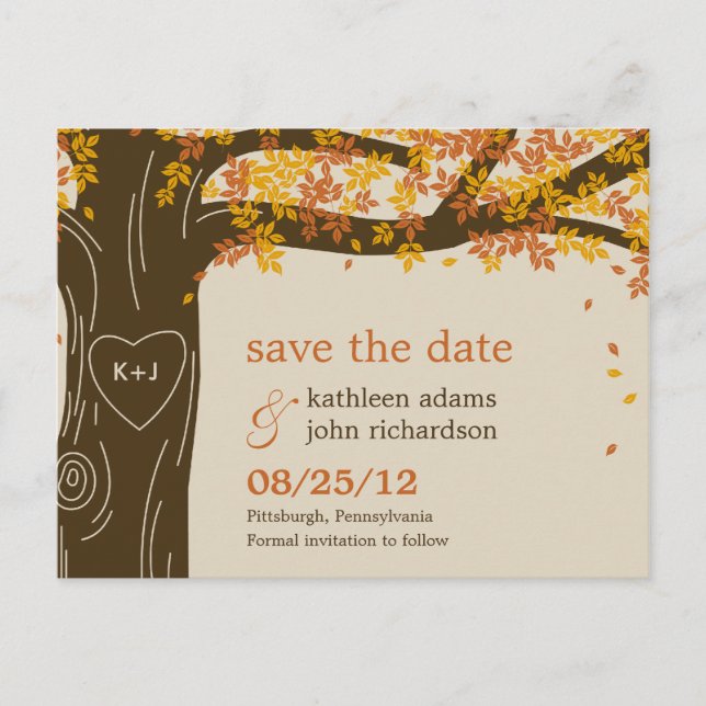 Oak Tree Fall Wedding Save The Date Postcard (Front)