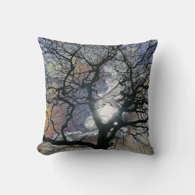 Oak tree in early Spring, coloured sky edit Cushion (Front)