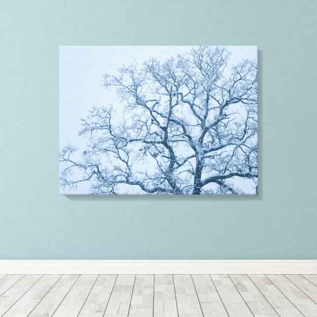 Oak Tree in Snow Canvas Print (Insitu(Wood Floor))