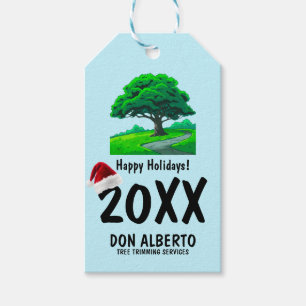 Oak Tree Logo Santa Hat Happy Holidays Business Gift Tags