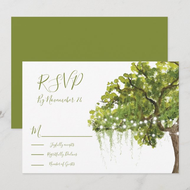 Oak Tree Moss lights response cards RSVP (Front/Back)