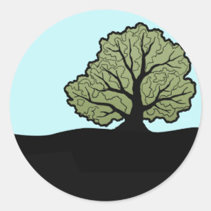 Oak Tree on a Hillside Classic Round Sticker