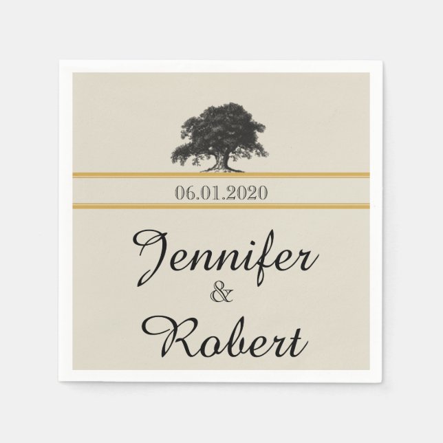 Oak Tree Plantation in Gold Wedding Napkin (Front)