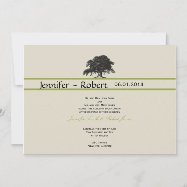 Oak Tree Plantation in Green Wedding Invitation (Front)