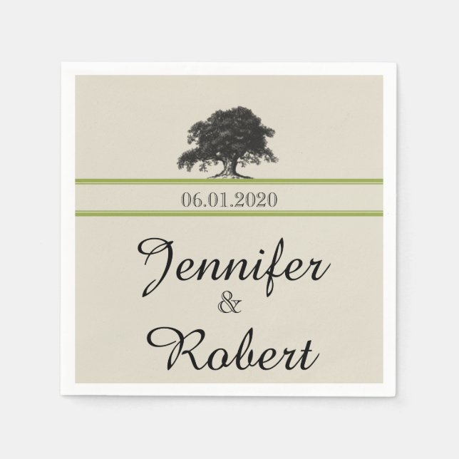 Oak Tree Plantation in Green Wedding Napkin (Front)