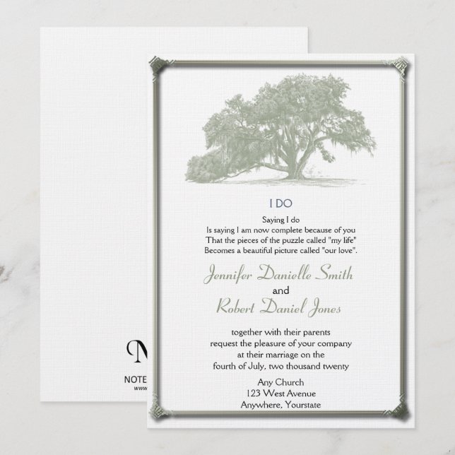 Oak Tree Plantation Wedding Invitation (Front/Back)