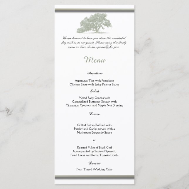Oak Tree Plantation Wedding Menu (Front)