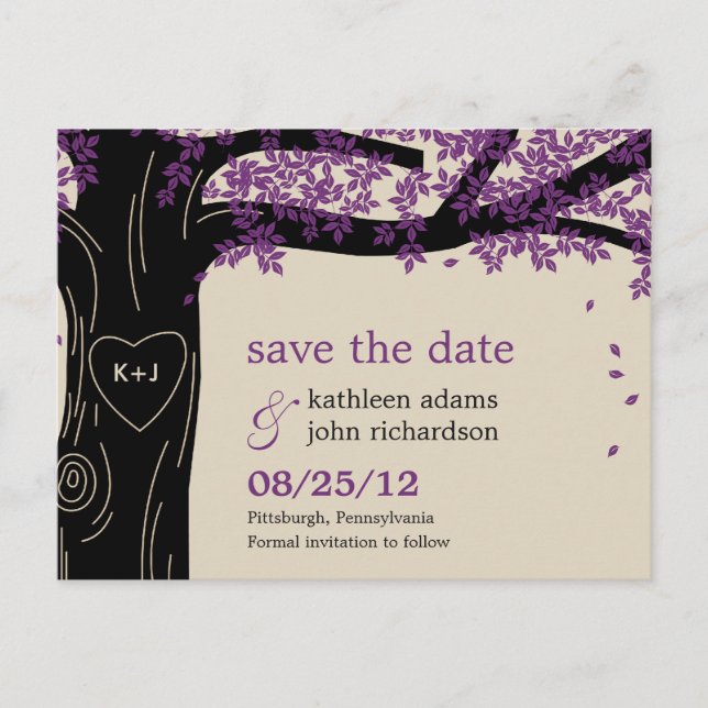 Oak Tree Purple Wedding Save The Date Postcard (Front)