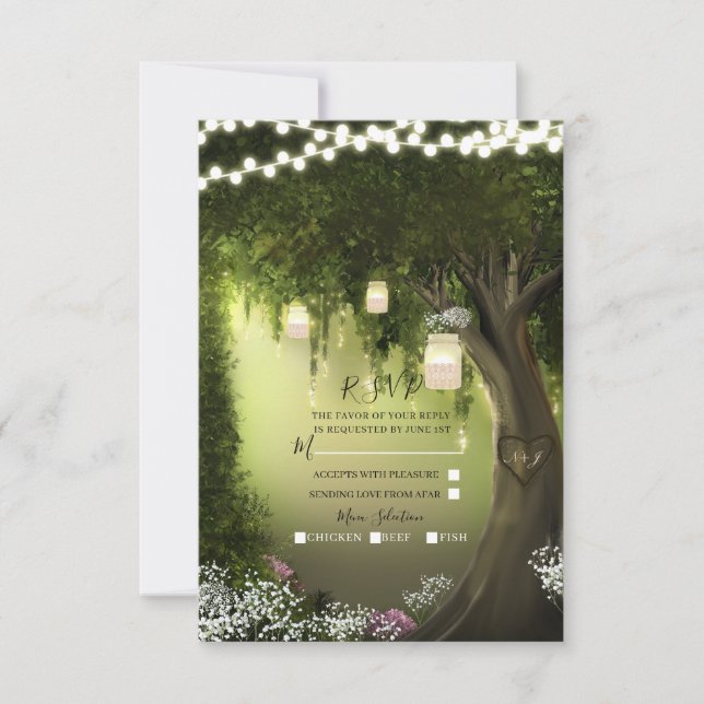 Oak Tree Rustic Enchanted Forest Garden RSVP Reply (Front)