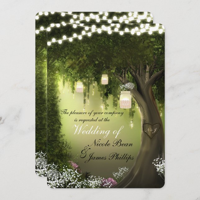 Oak Tree Rustic Enchanted Forest Garden Wedding Invitation (Front/Back)