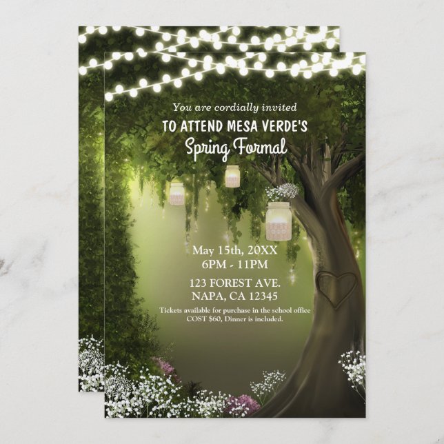 Oak Tree Rustic Enchanted Forest Spring Formal Invitation (Front/Back)