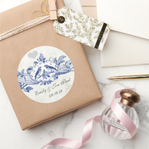 Oak Tree Scroll Navy Birds Wedding Stickers