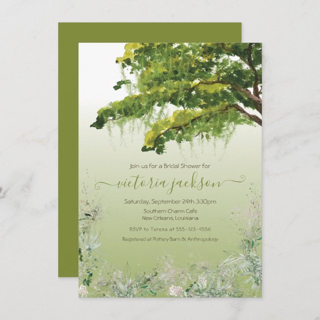 Oak Tree Spanish Moss Floral Southern Charm Invita Invitation (Front/Back)