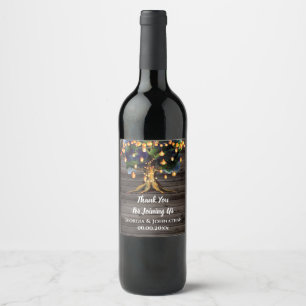 Oak tree string lights country lantern wood wine label