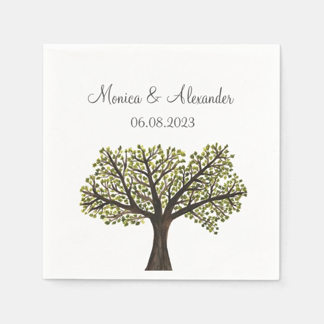 Oak Tree Watercolor Forest Wedding Party Napkin (Front)