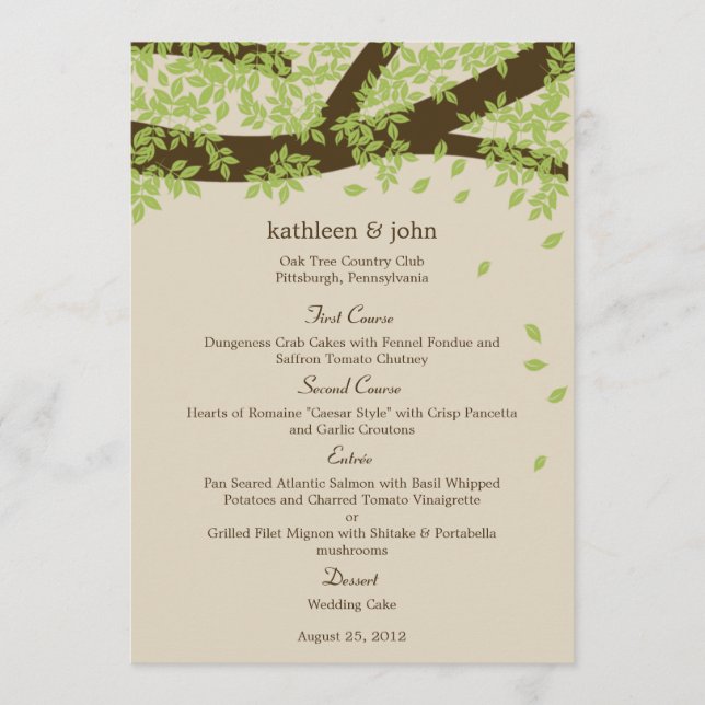 Oak Tree Wedding Menu Card (Front)