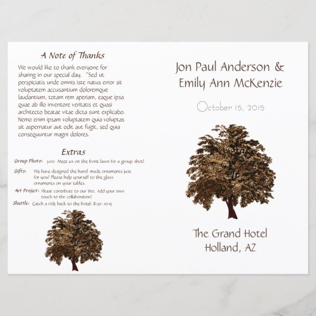 Oak Tree Wedding Program (Front)
