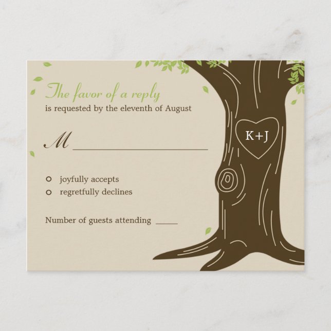 Oak Tree Wedding RSVP Postcard (Front)