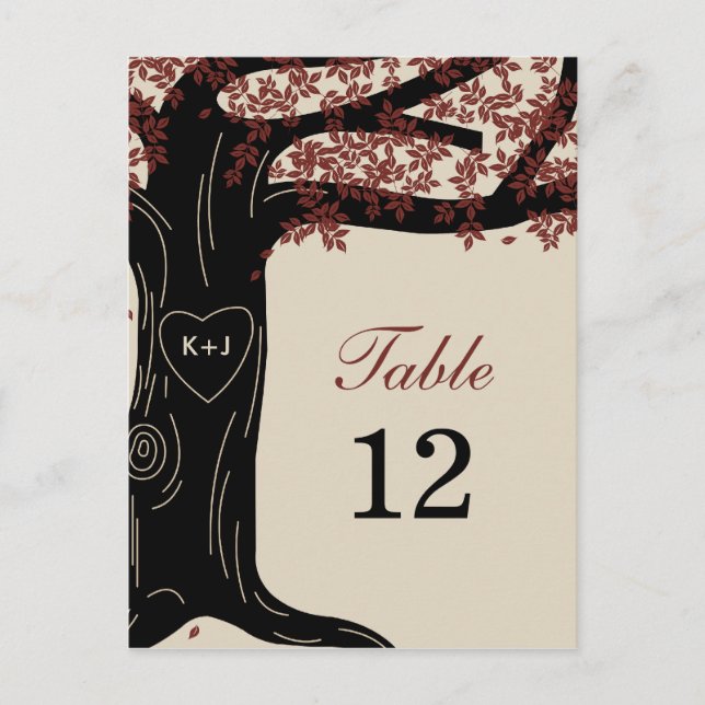 Oak Tree Wedding Table Number Card (Front)