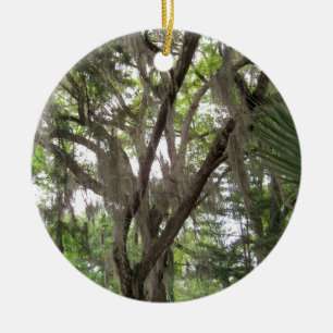 oak tree with Spanish moss waving in the branches Ceramic Tree Decoration