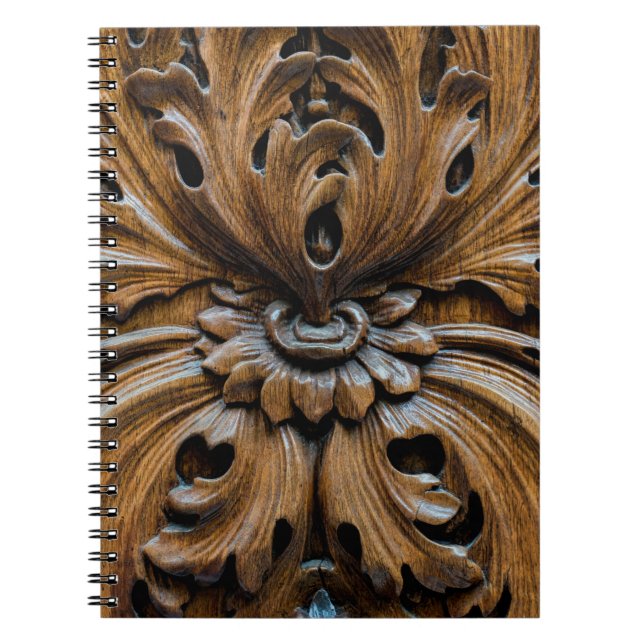 Oak wood carving close up element,carpentry backgr notebook (Front)