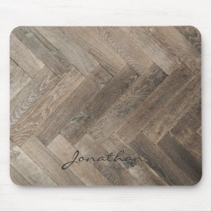 Oak Wood Zigzag Pattern Monogram Mouse Mat