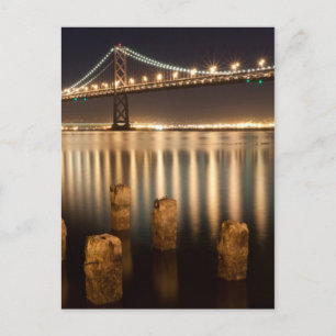 Oakland Bay Bridge night reflections. Postcard