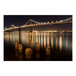 Oakland Bay Bridge night reflections. Poster