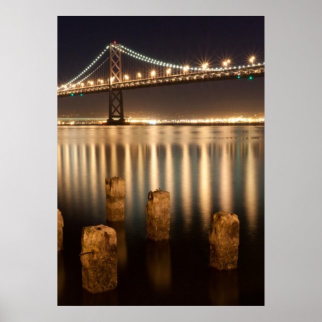 Oakland Bay Bridge night reflections. Poster (Front)