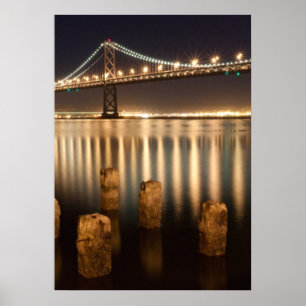 Oakland Bay Bridge night reflections. Poster