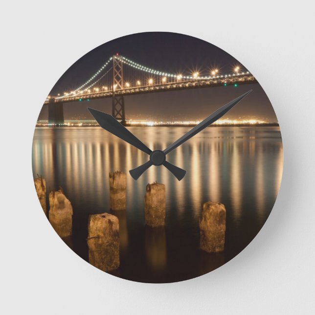 Oakland Bay Bridge night reflections. Round Clock (Front)