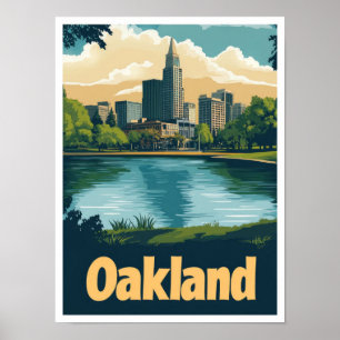 Oakland California Art Vintage Travel Illustration Poster