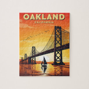 Oakland California bay bridge sunset vintage Jigsaw Puzzle