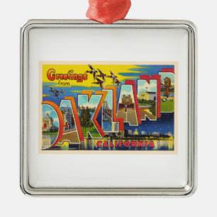 Oakland California CA Vintage Large Letter Postcar Metal Tree Decoration