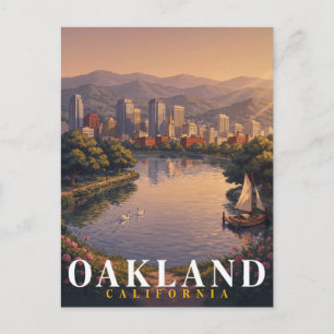 Oakland California Lake Skyline Art Postcard