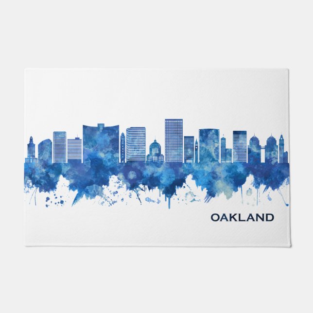 Oakland California Skyline Blue Doormat (Front)