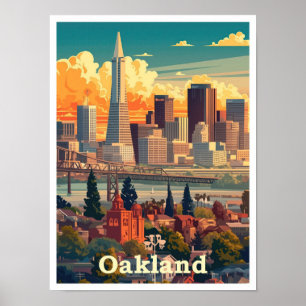 Oakland California Vintage Travel Illustration Poster