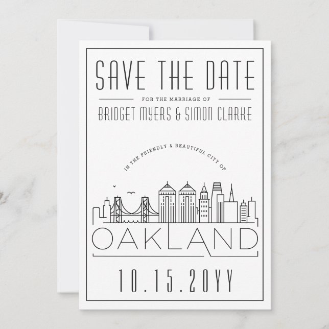 Oakland Wedding Stylised Skyline Save the Date Invitation (Front)