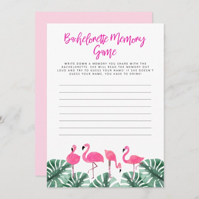 OAKLEY Flamingo Tropical Bachelorette Memory Game  Invitation (Front/Back)