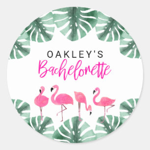 OAKLEY Hot Pink Tropical Flamingo Bachelorette Classic Round Sticker