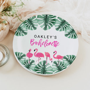 OAKLEY Hot Pink Tropical Flamingo Bachelorette Paper Plate