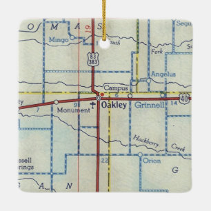 Oakley Kansas Vintage Map Ceramic Ornament