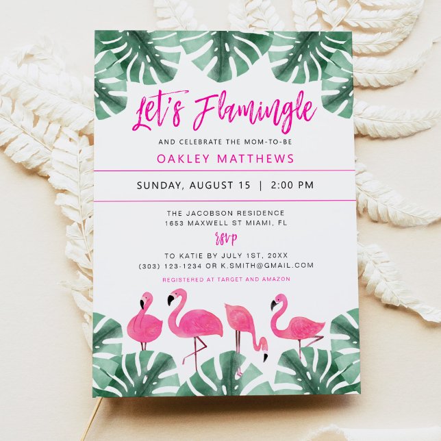 OAKLEY Let's Flamingle Tropical Pink Baby Shower  Invitation (Creator Uploaded)