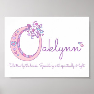 Oaklynn girls name meaning pastel letter O Poster